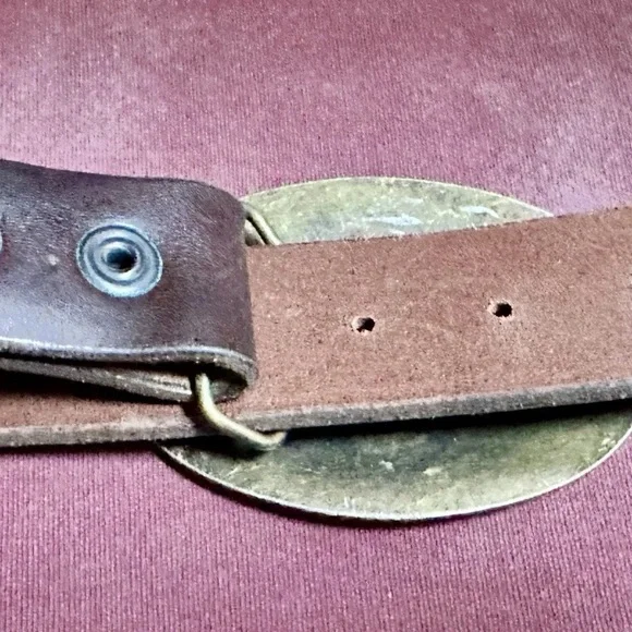 western • leather belt brass interchangeable buckle cowboy horse vintage-style - Picture 4 of 6